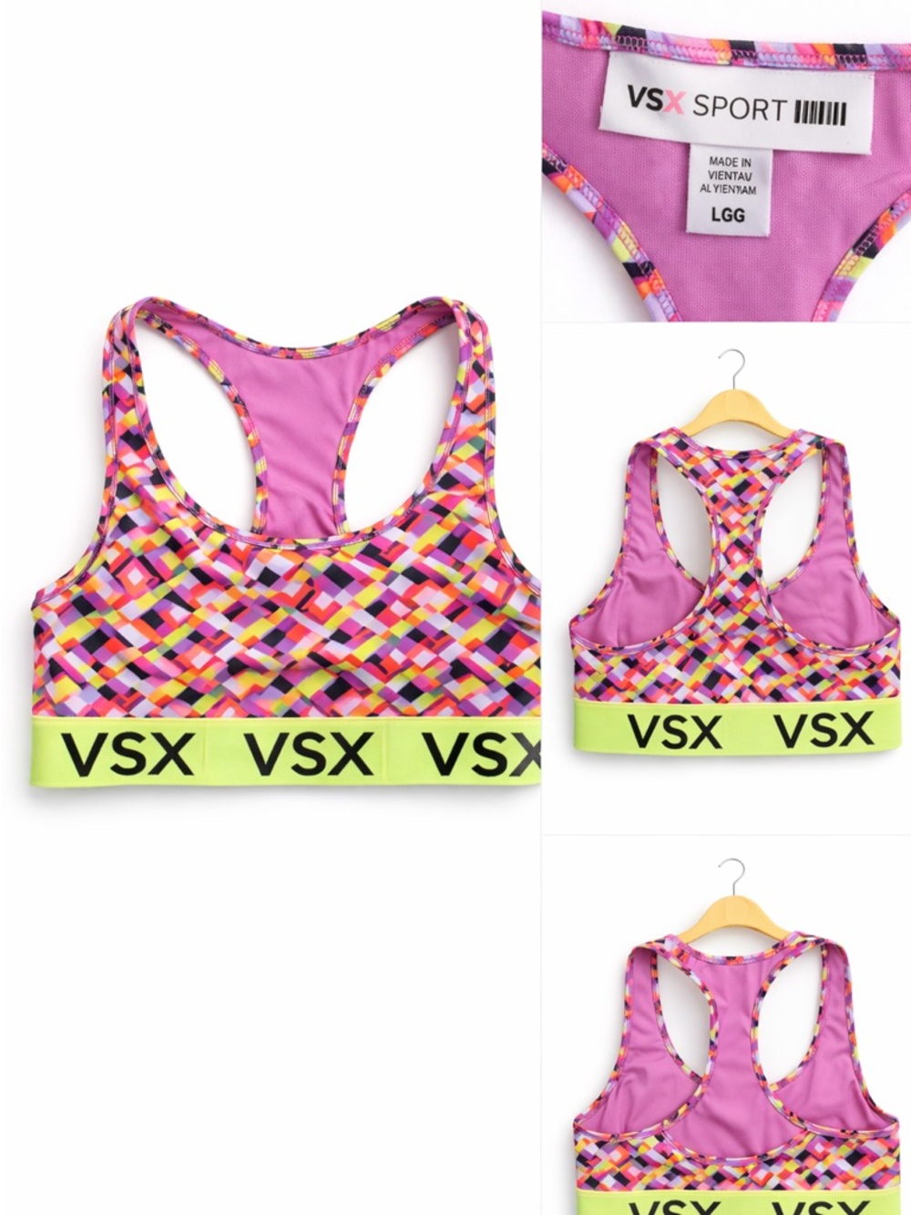 💚 Victoria's Secret VSX Sport Pink Multi-Color Racerback Sports Bra